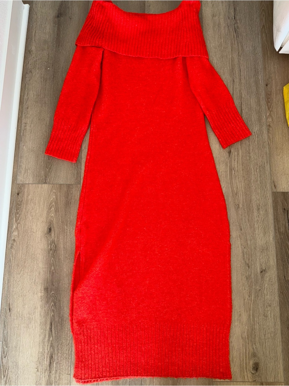 NWT Daily Practice Cherry Red Foldover Off Shoulder Sweater Dress Anthropologie